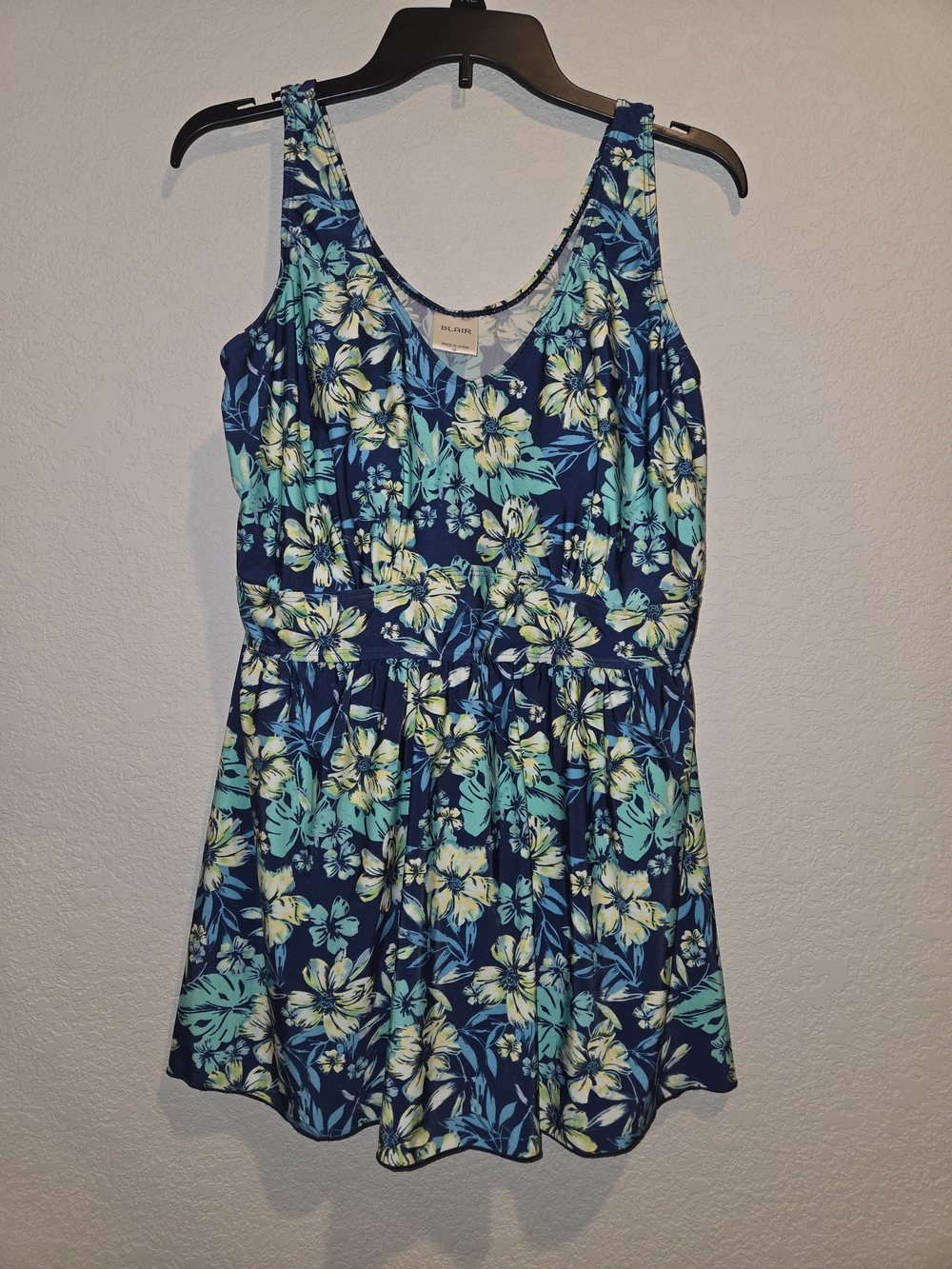 Blair Women's Floral Swimdress Wide Strap Blue Green Yellow Size 16 Regular